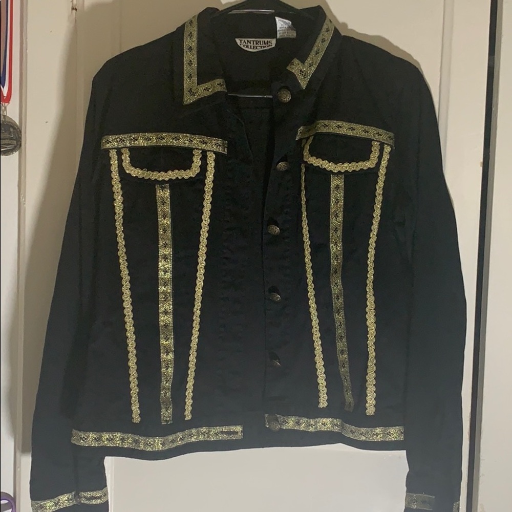 BLACK shirt with glitter gold stitched accents